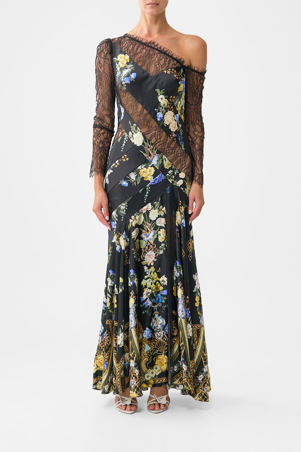 LACE SPLICE ONE SHOULDER DRESS - 8