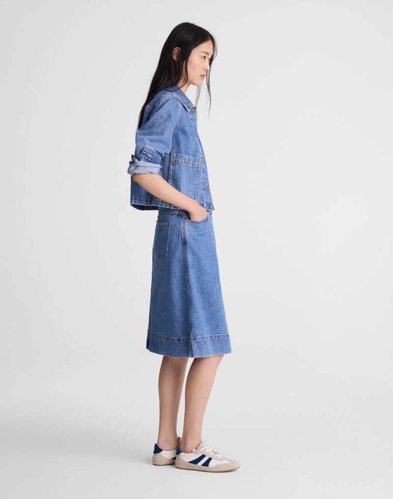 Denim Button-Front A-Line Midi Skirt 4