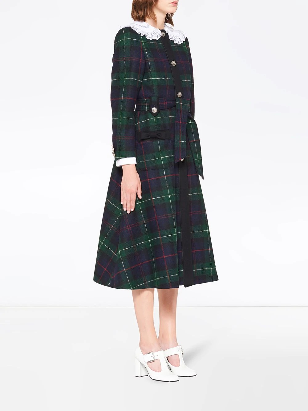 lace collar plaid shetland coat - 3