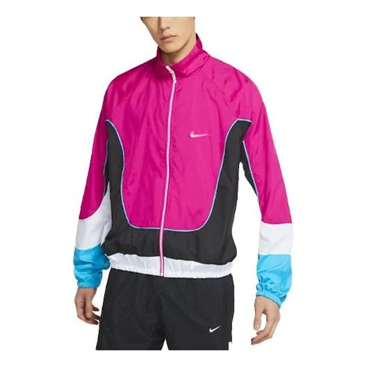 Nike Throwback Colorblock Woven Sports Basketball Stand Collar Jacket Red CV1932-698 - 1