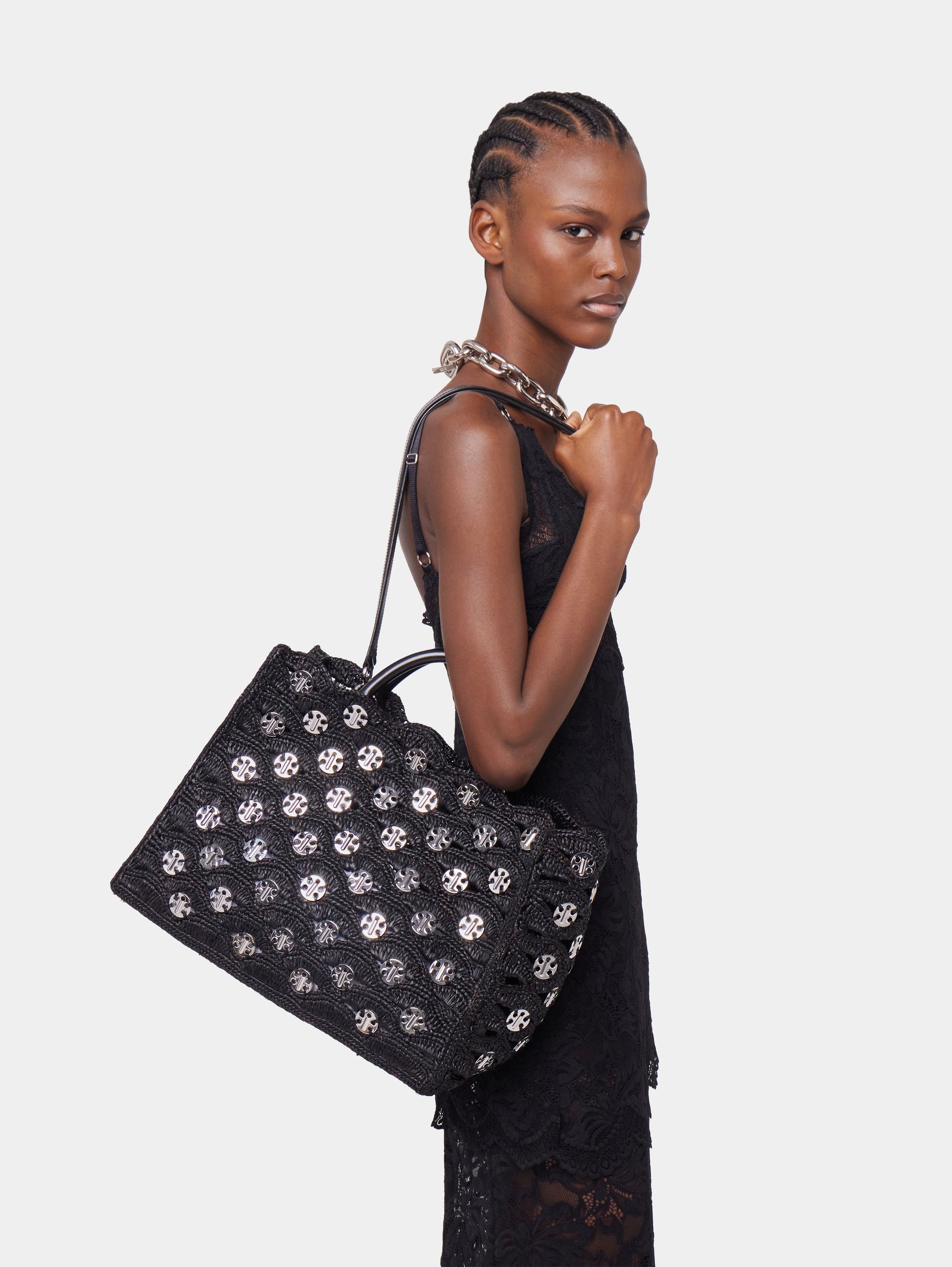 BLACK TOTE BAG IN RAFFIA - 5
