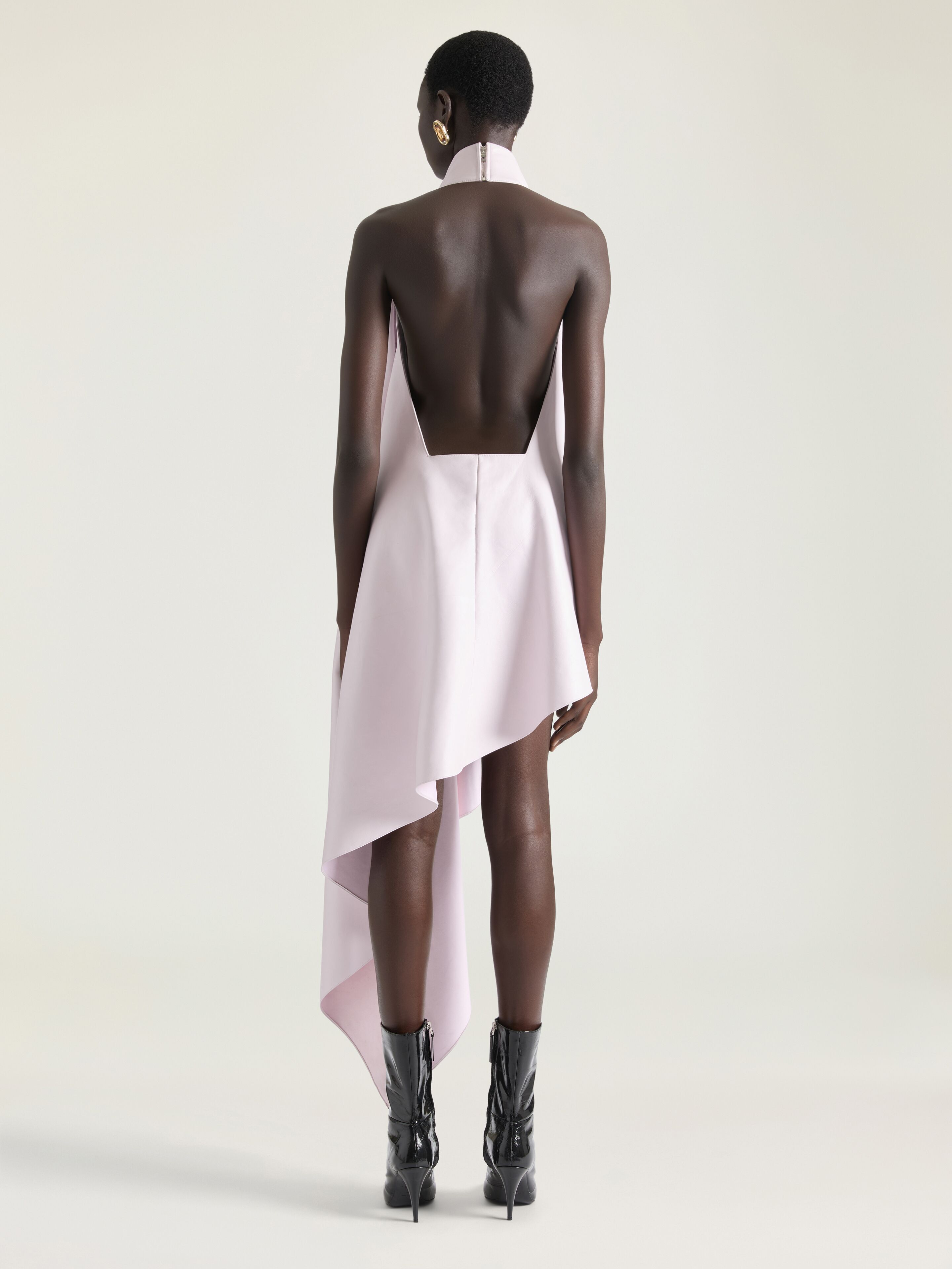 ASYMMETRIC HALTERNECK DRESS IN LEATHER - 3