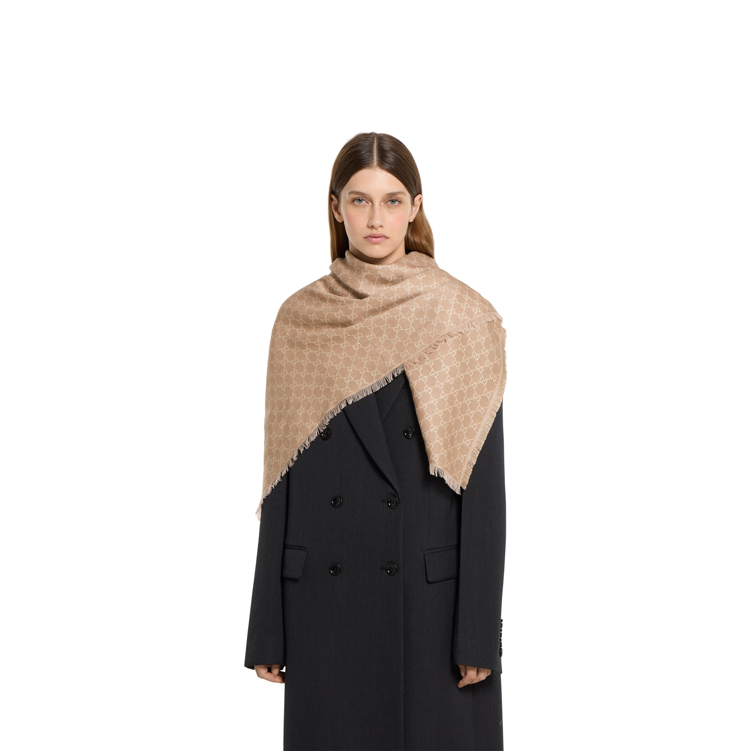 Printed GG cotton wool lamé shawl - 3
