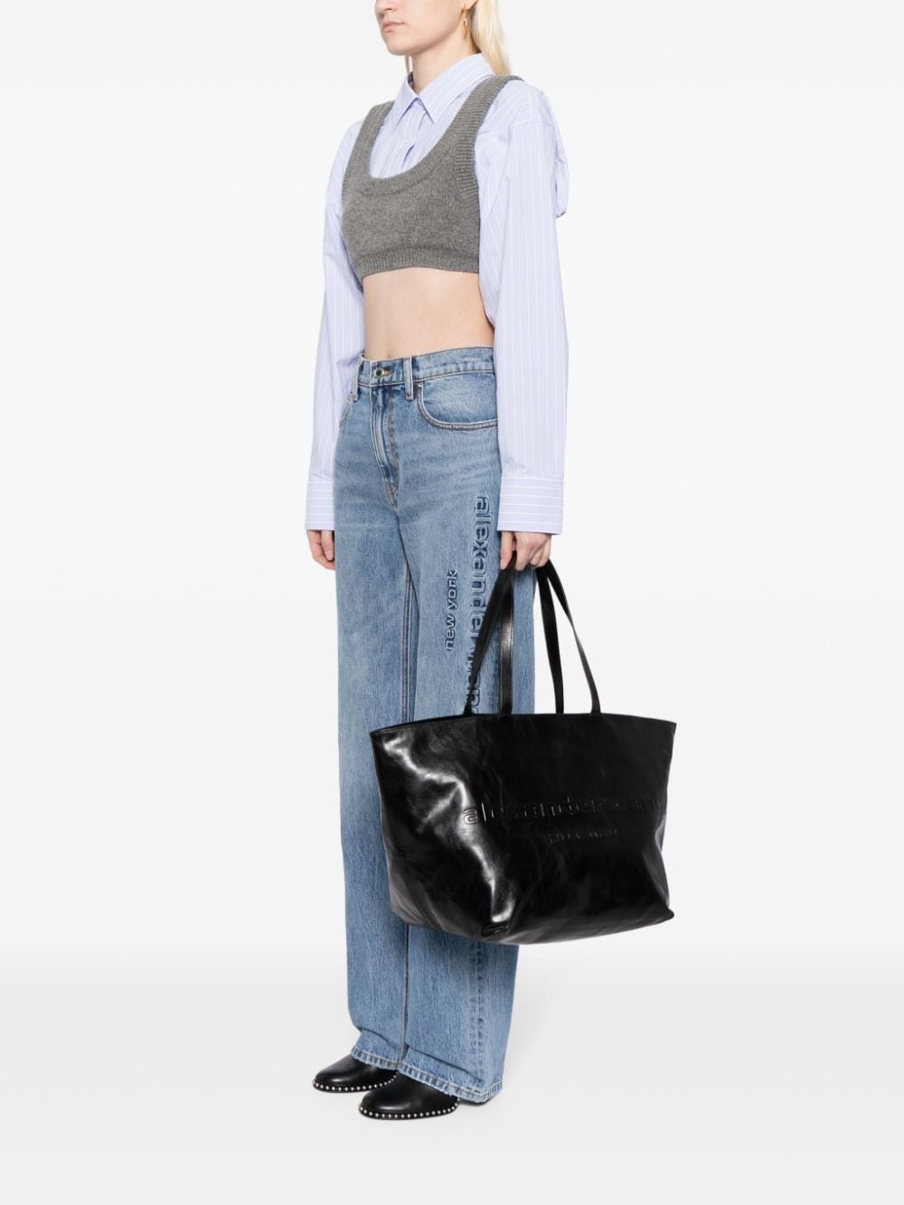 Punch logo-embossed leather tote bag - 2