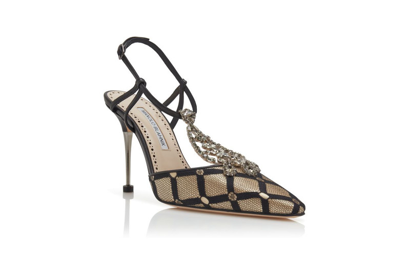 Light Beige and Black Mesh T-Bar Pumps 3