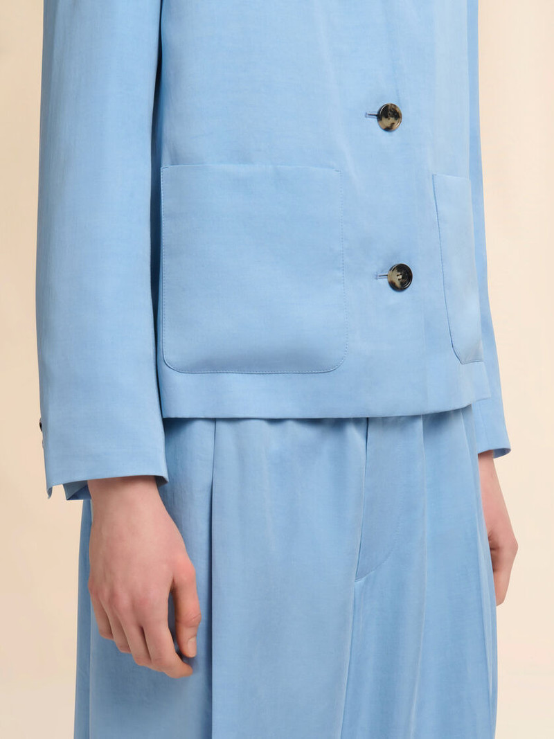 LIGHT BLUE SATIN SINGLE-BREASTED JACKET 5