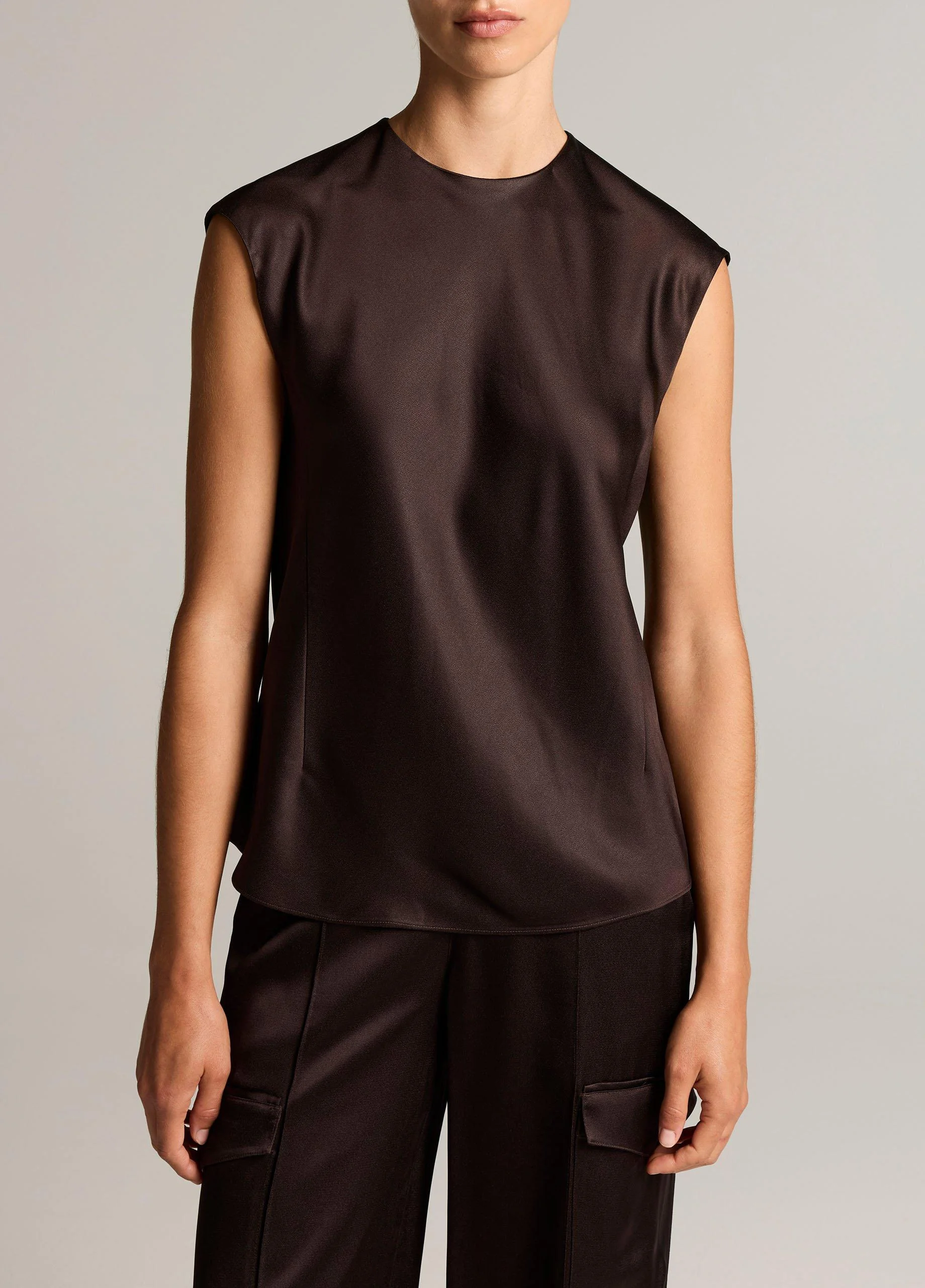 Satin Relaxed Cap-Sleeve Top - 1