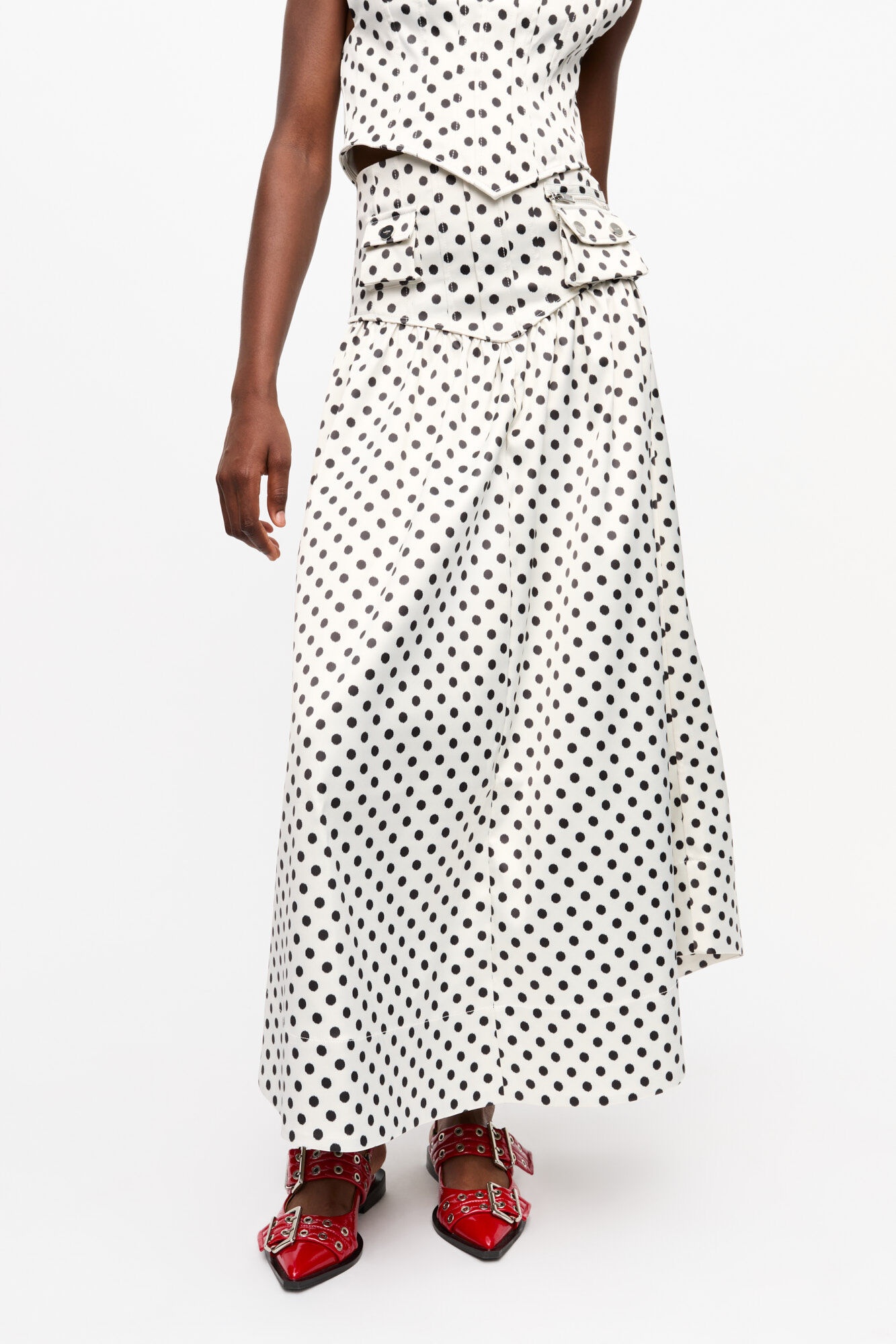 POLKA-DOT DOUBLE SATIN LONG POCKET SKIRT - 3