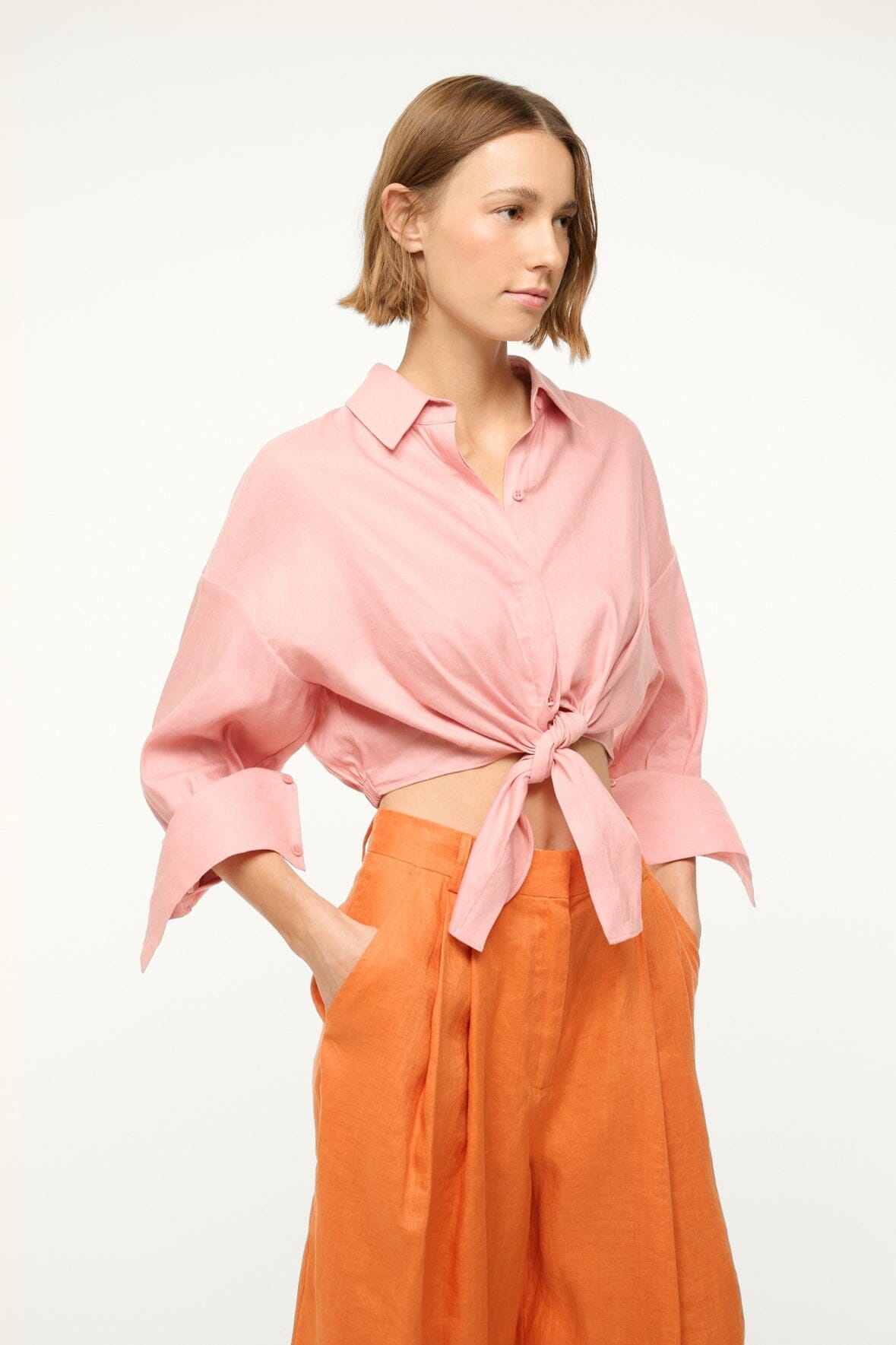 STAUD LISA LINEN TOP FADED BLUSH - 5