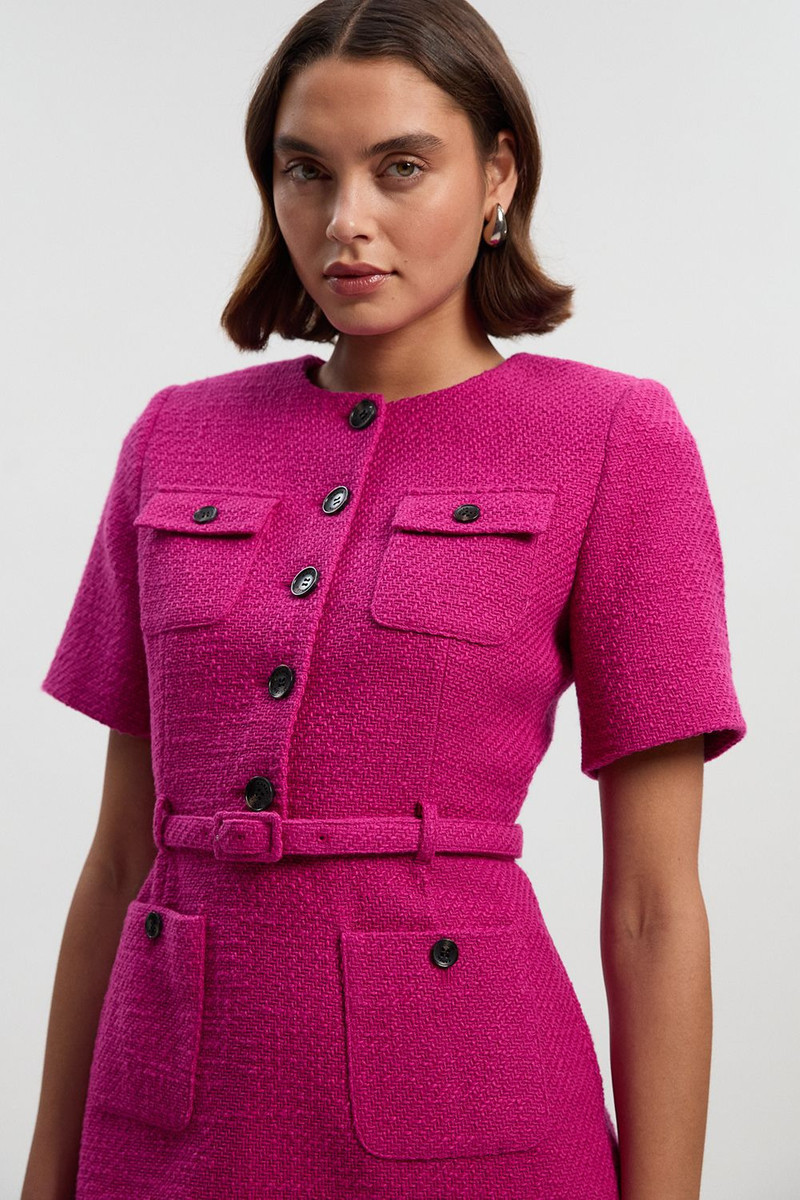 KAREN MILLEN Petite Textured Tweed Belted Tailored Mini Dress outlook