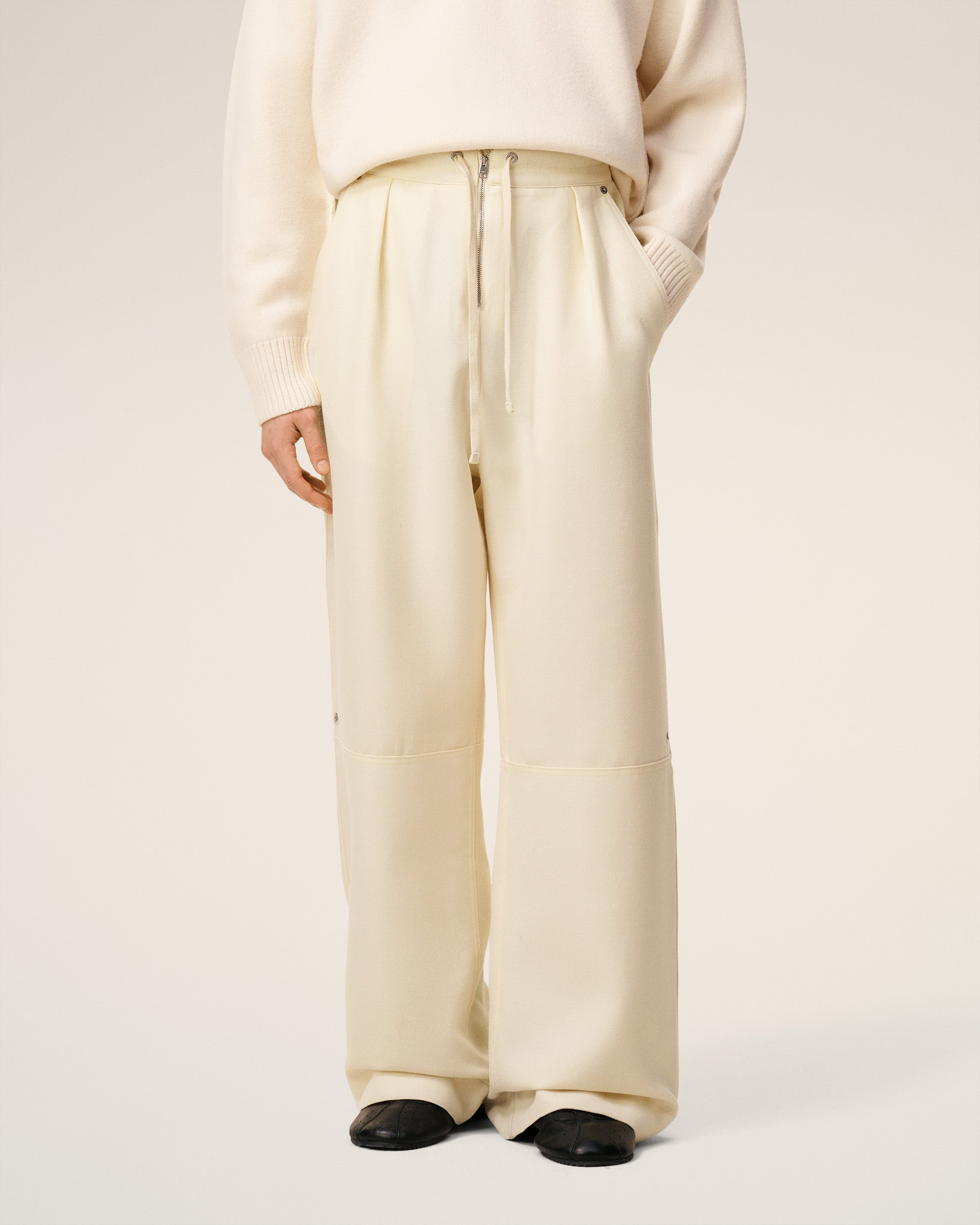 WHITE WOOL ZIPPED TROUSERS - 3