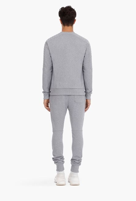 Gray cotton sweatshirt with embossed gray Balmain Paris logo - 3