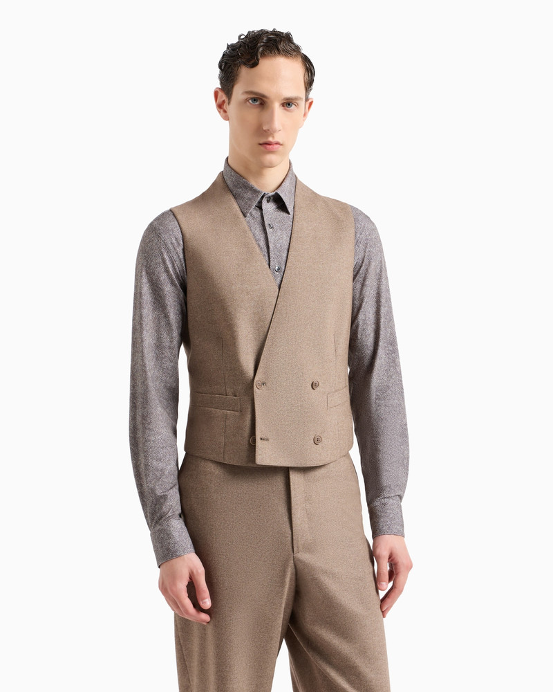 GIORGIO ARMANI Double breasted waistcoat in denim-effect virgin wool and cashmere outlook