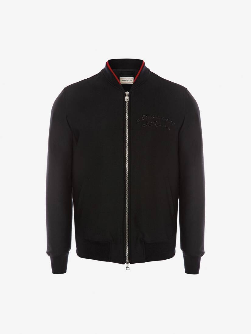 Crystal Embroidered Wool Blouson in Black - 1