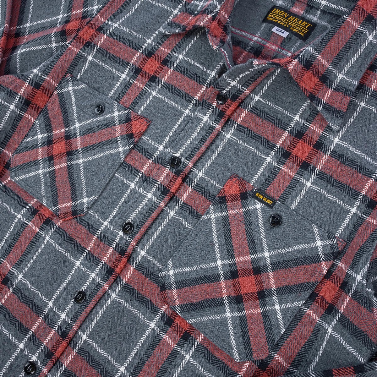 IHSH-375-GRY 12oz Slubby Heavy Flannel Herringbone Check Work Shirt - Grey - 10