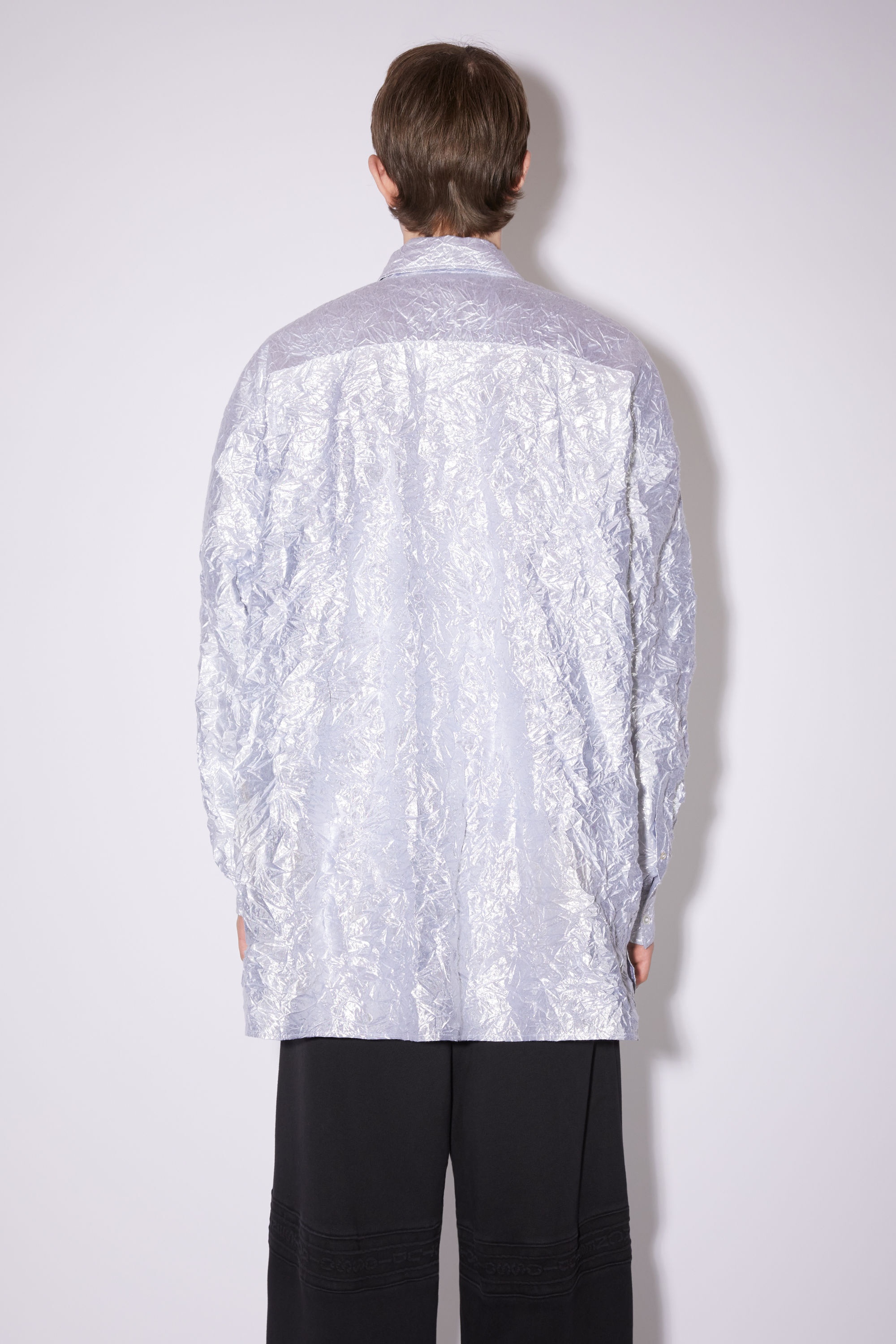 Crinkled lurex button-up shirt - Silver - 3