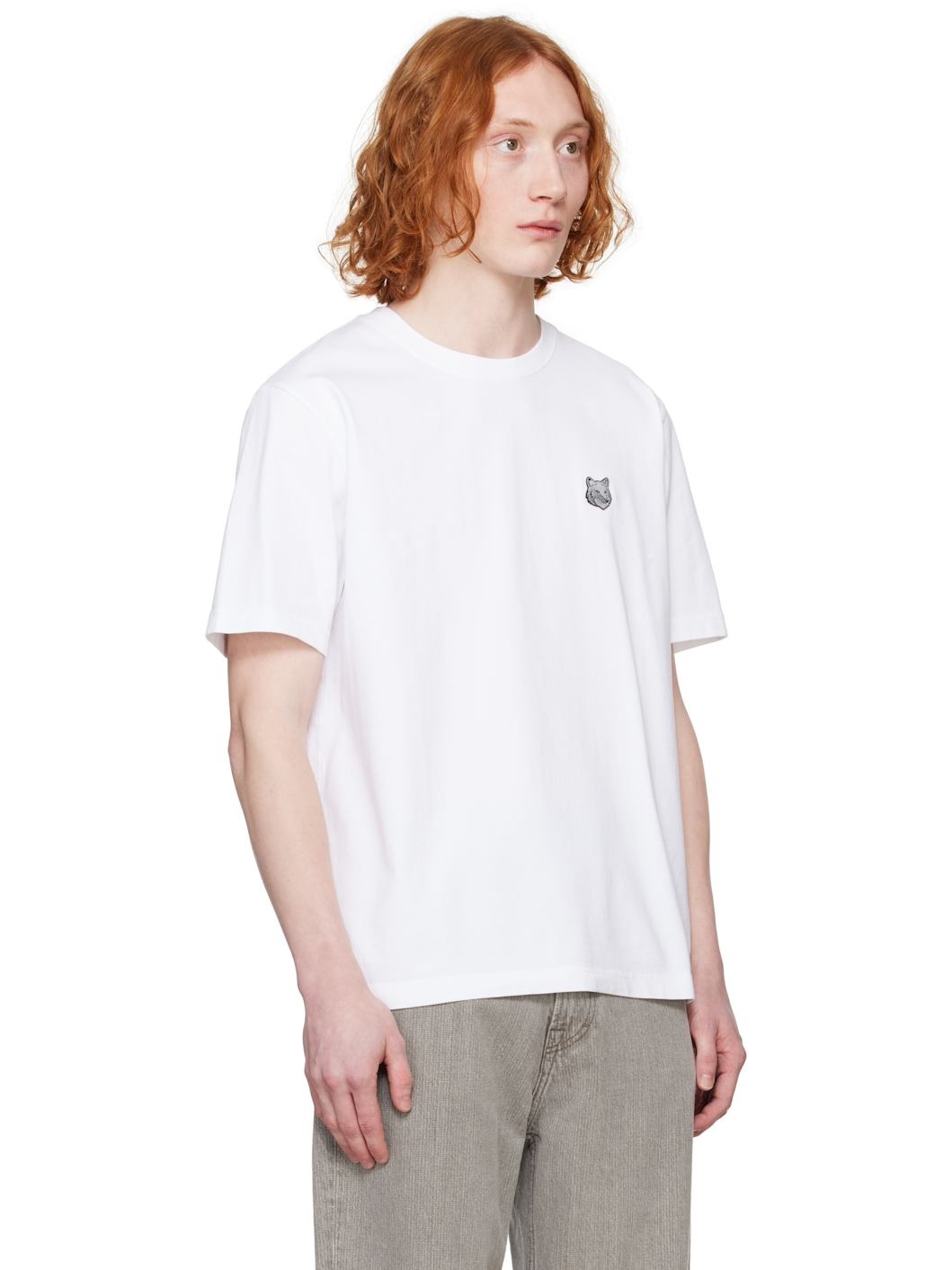 White Bold Fox Head Patch Comfort T-shirt - 2