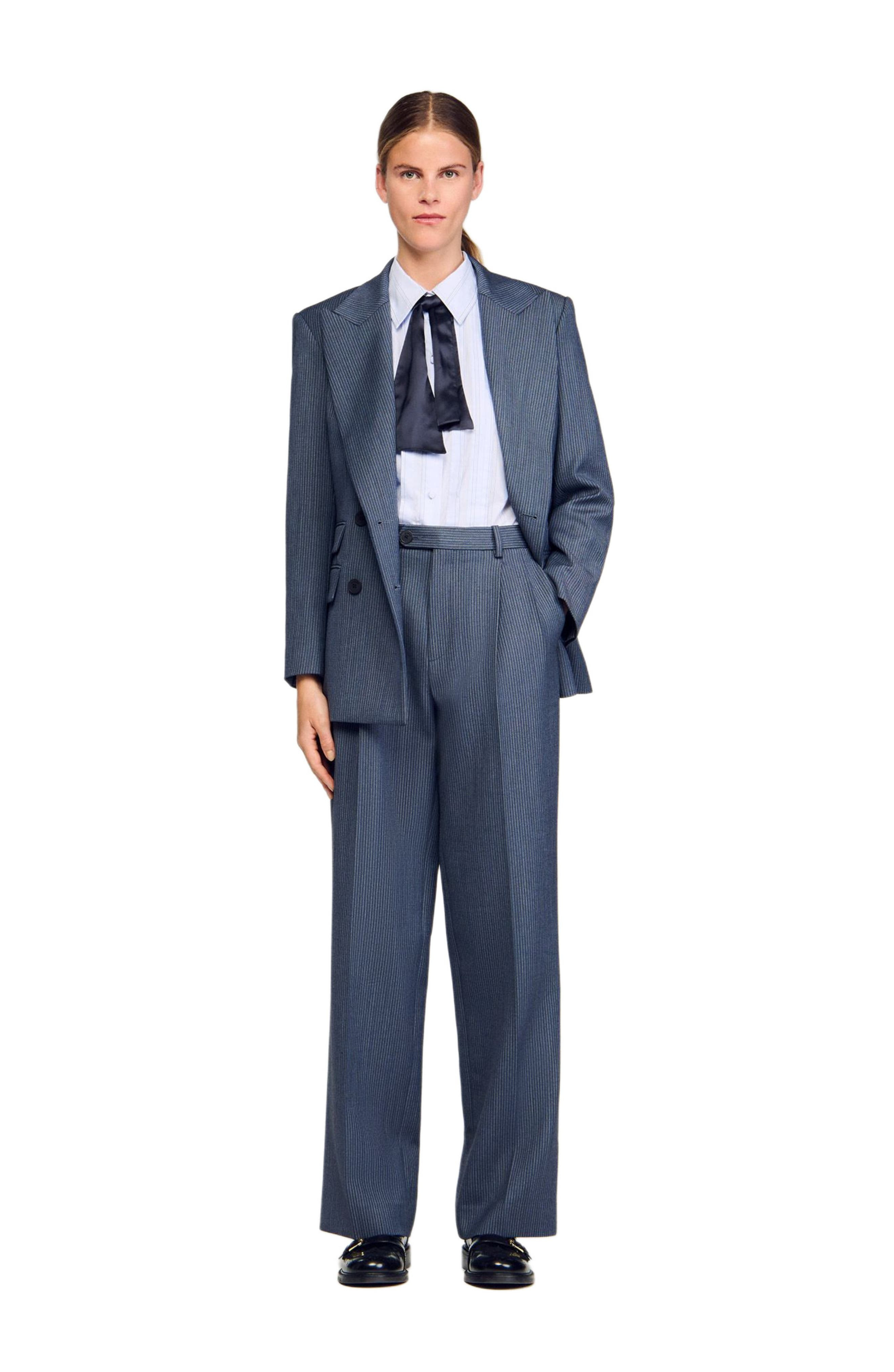 SANDRO Striped wide-leg trousers in Blue at Nordstrom - 6