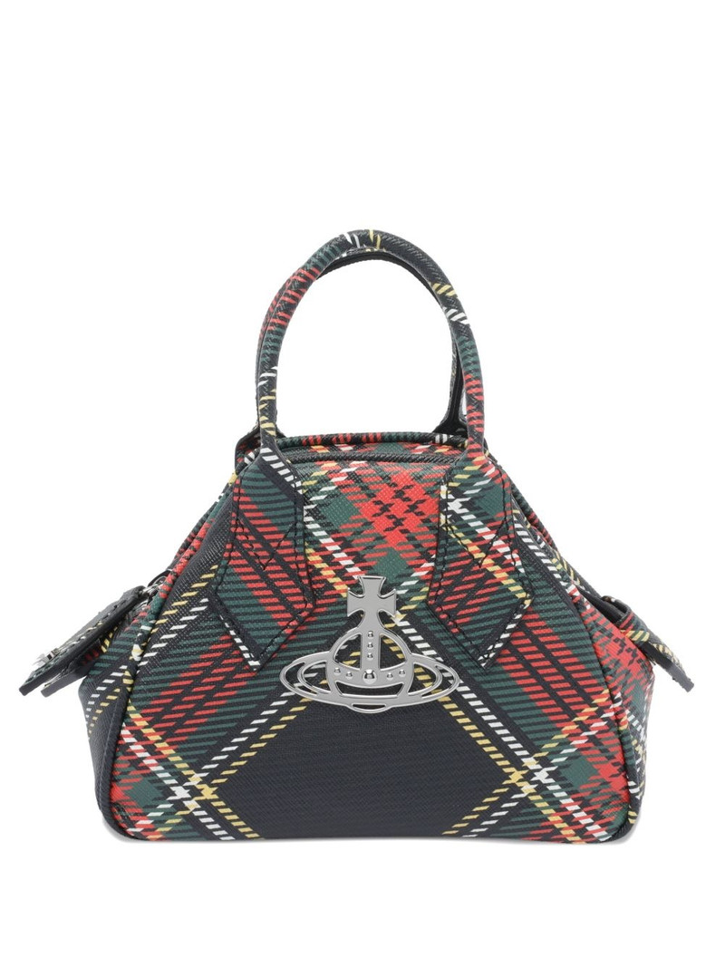 orb-embellished plaid tote bag 1