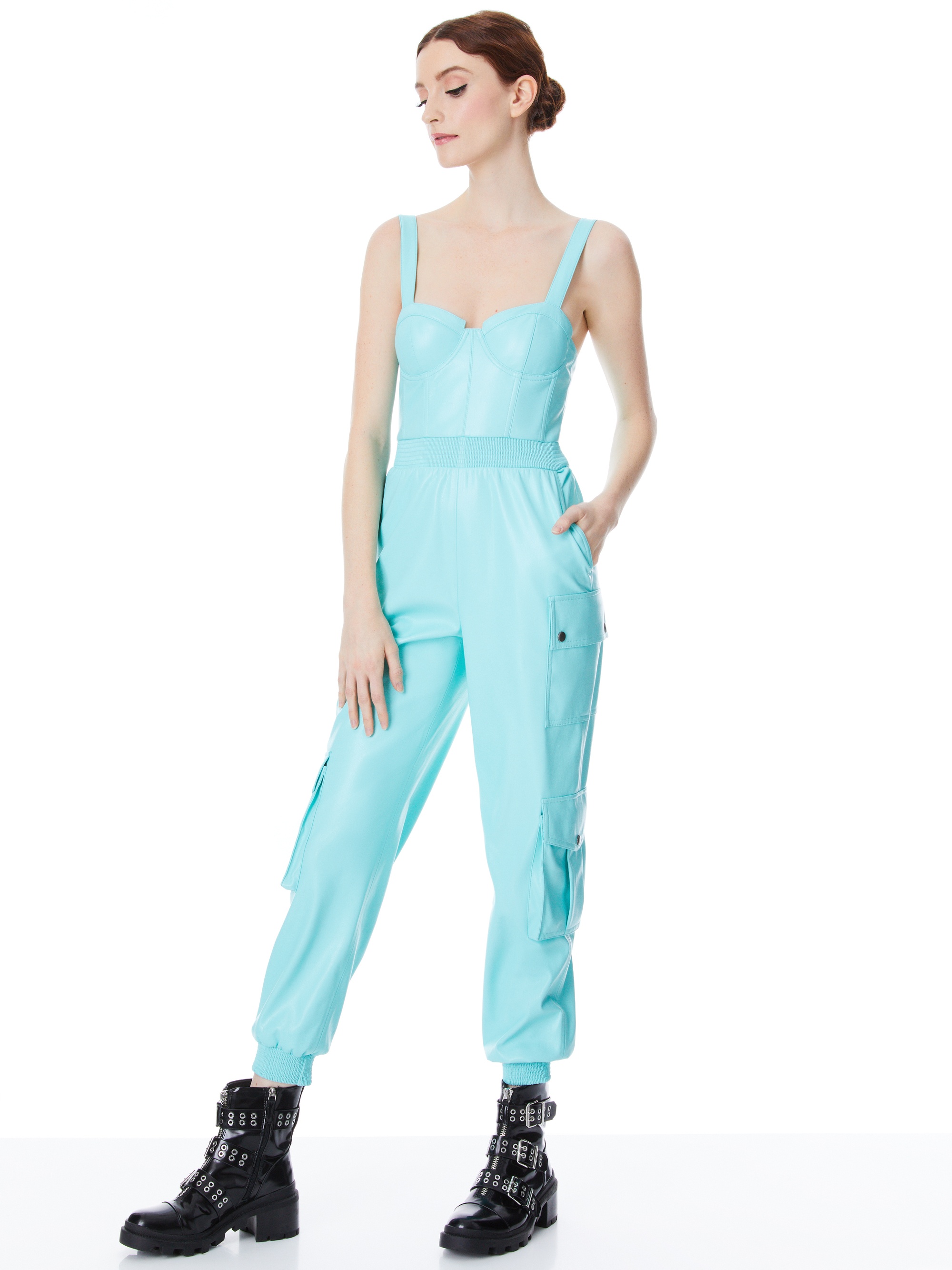 FRIDA VEGAN LEATHER BUSTIER CARGO JUMPSUIT - 6