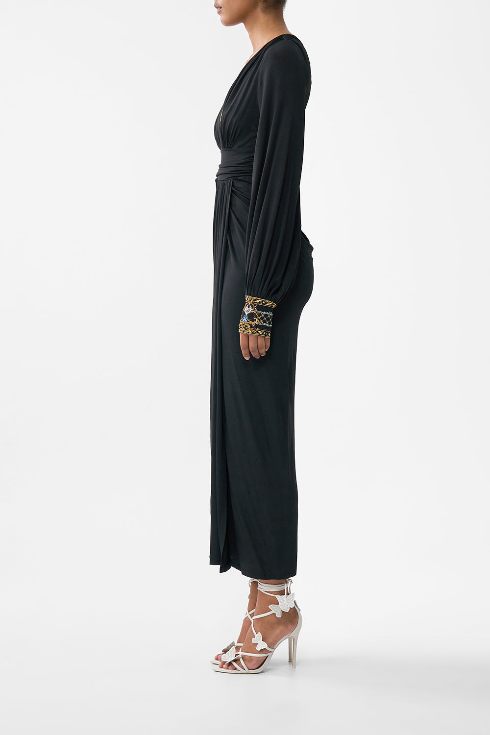 WAISTED DRAPED JERSEY DRESS - 4