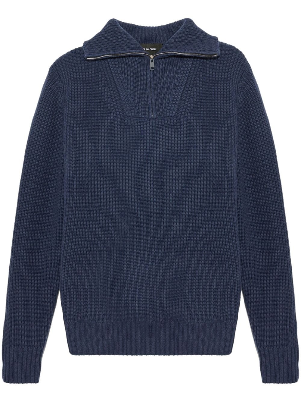 zip-up ribbed knit sweater - 1