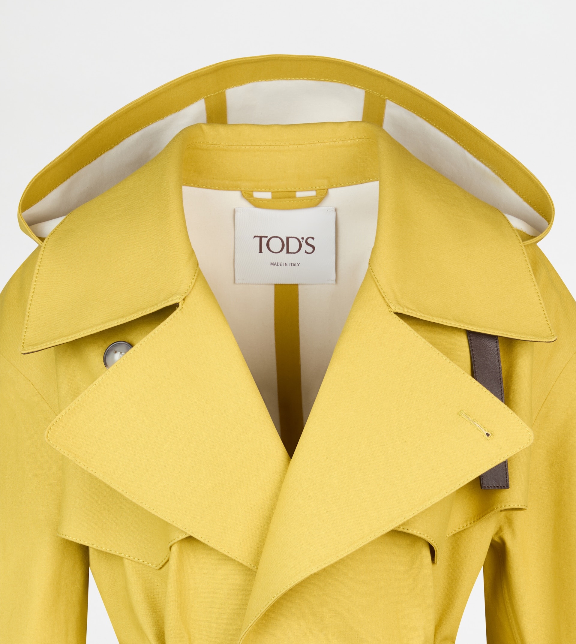 TRENCH COAT IN COTTON WITH LEATHER DETAILING - YELLOW - 3