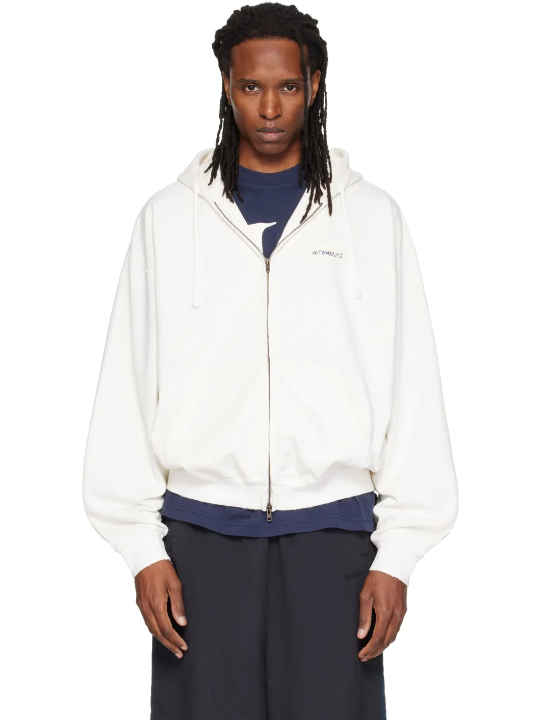 White Scribbled Logo Zip Up Hoodie - 1