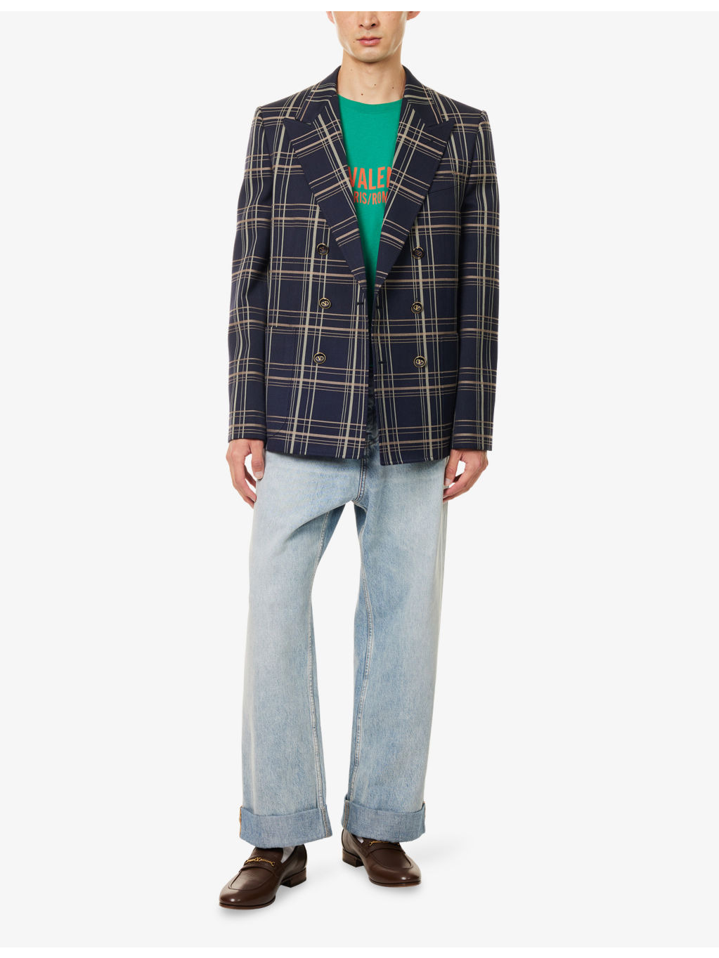 Check-Print Peak-Lapels Wool And Cotton Blazer - 2