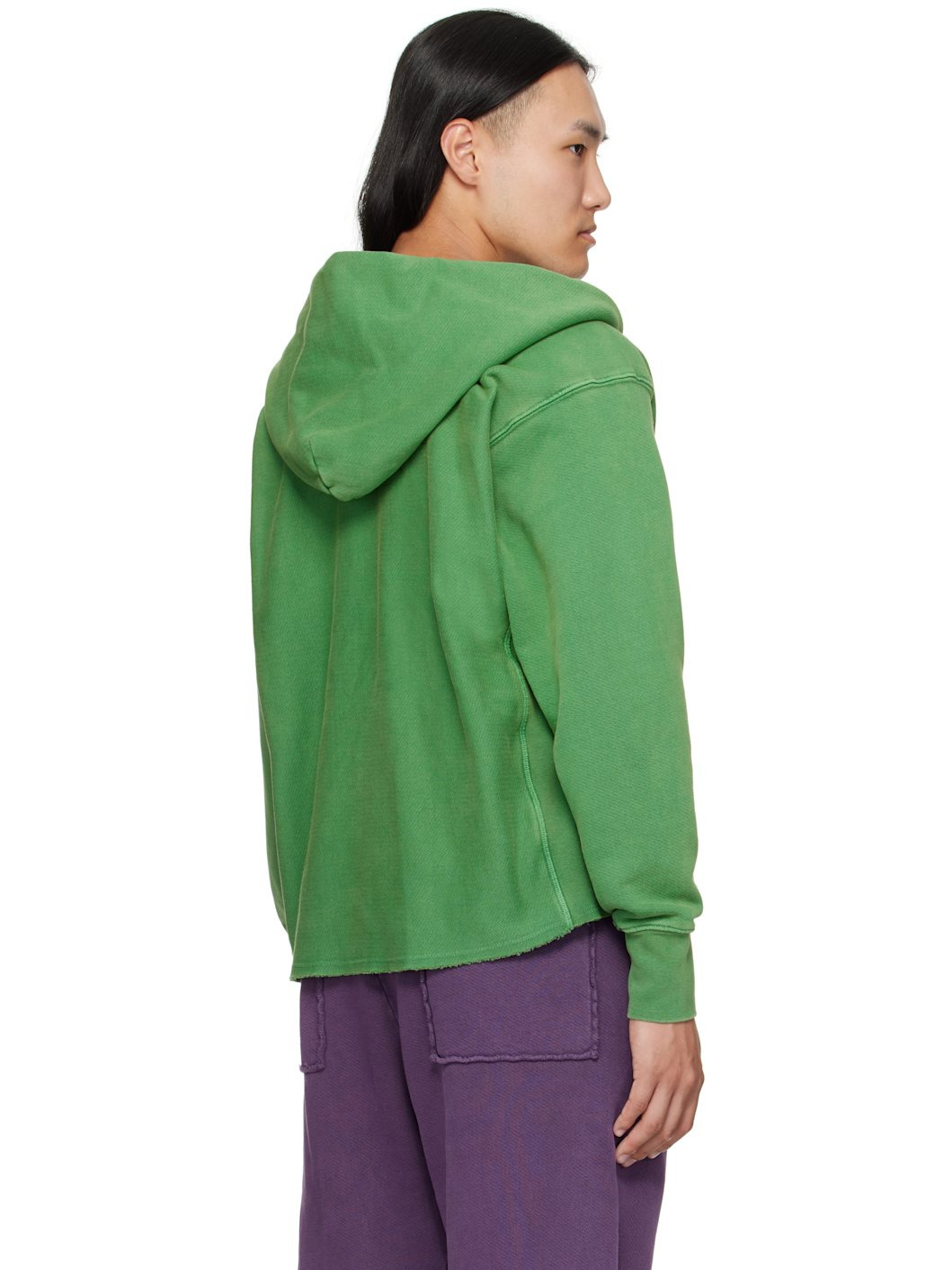 Green Heavyweight Raw Cropped Hoodie - 3