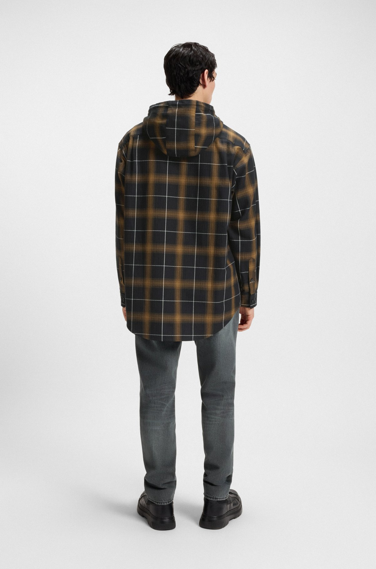 HOODED OVERSIZE-FIT OVERSHIRT IN CHECKED COTTON - 5