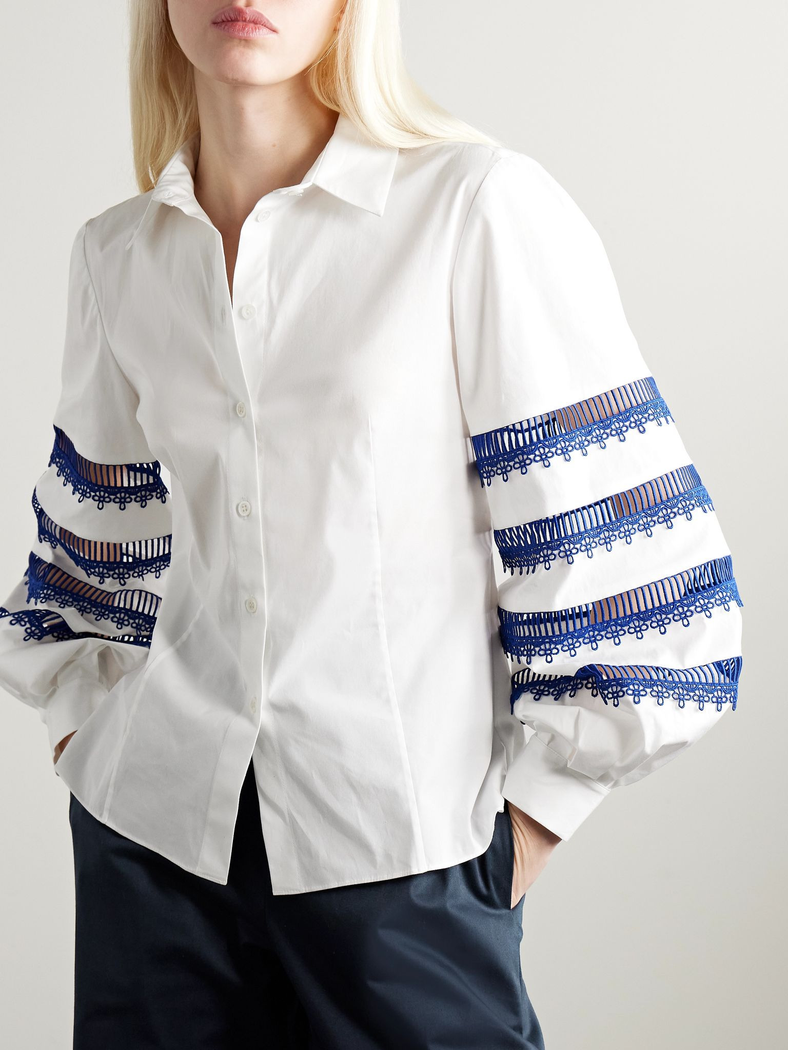 Guipure lace-trimmed cotton-blend poplin shirt White - 3