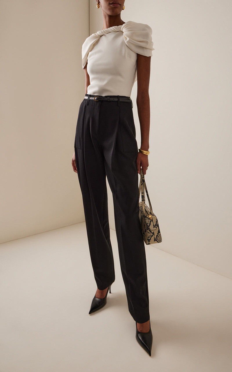 Oscar de la Renta Draped Stretch-Silk Top ivory outlook
