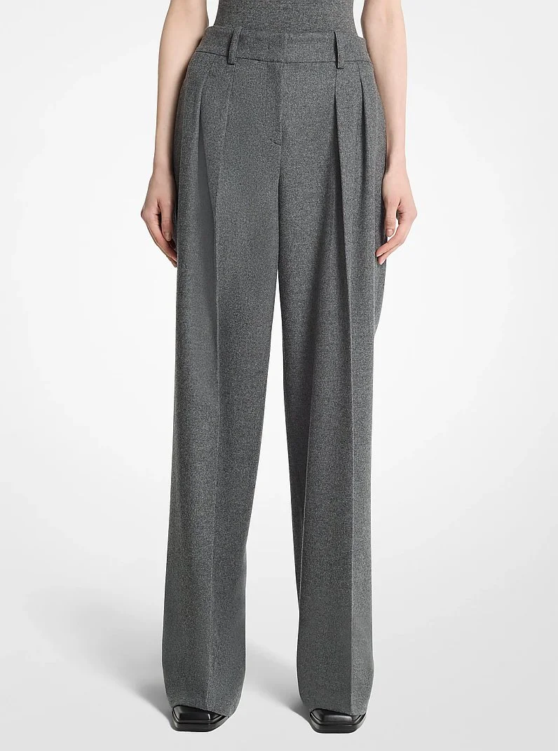 Pleated Wool Flannel Slouch Trousers - 1