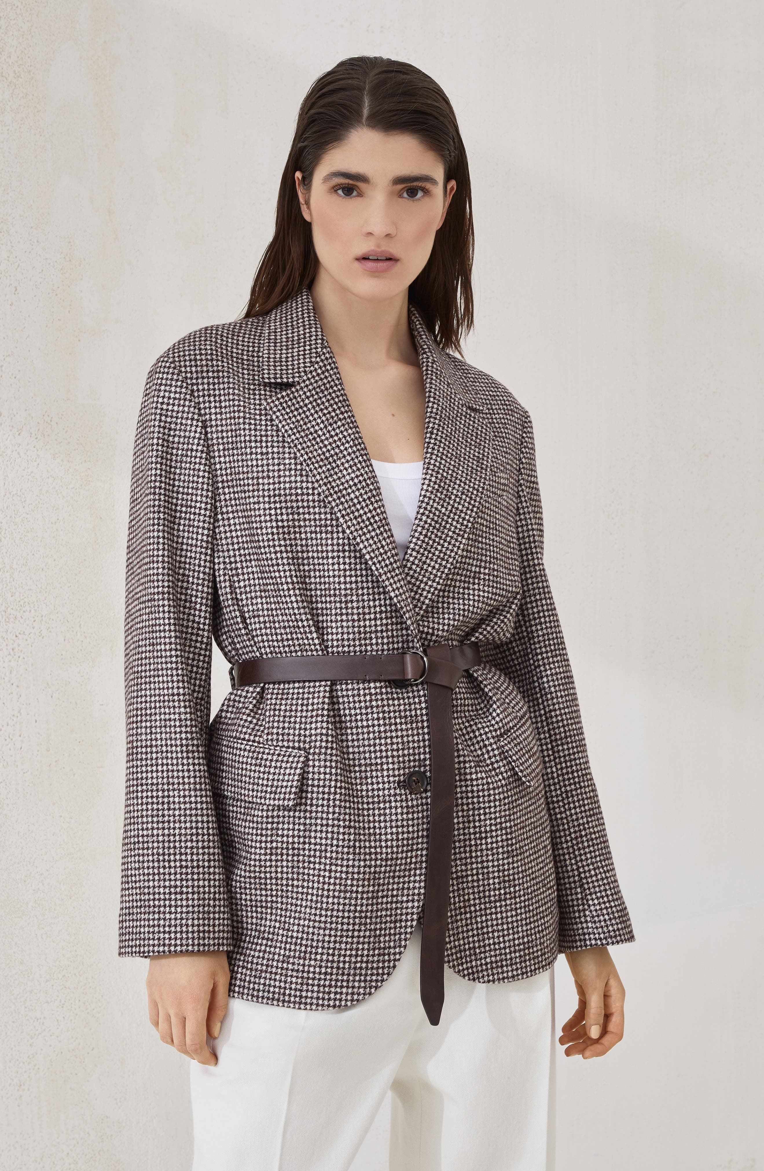 Brunello Cucinelli Houndstooth blazer with monili in Brown at Nordstrom - 2