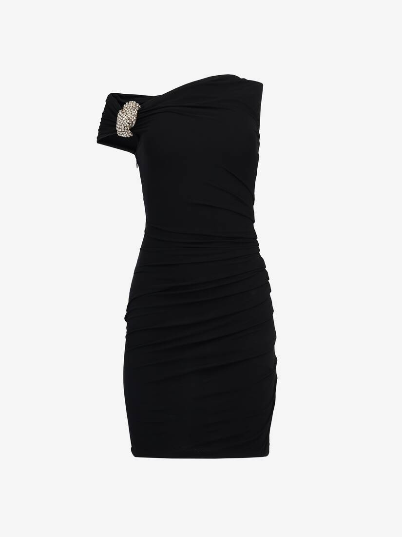 Women's Asymmetric Crystal Knot Cocktail Dress in Black - 1