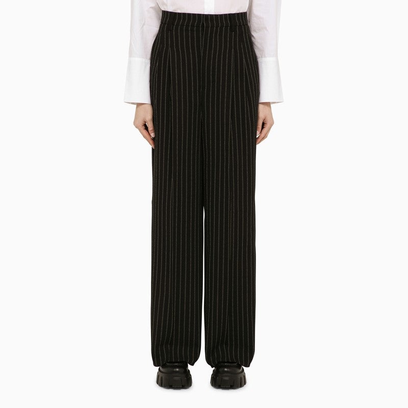 Ami Paris Black/Chalk Wool Pinstripe Trousers Women - 1