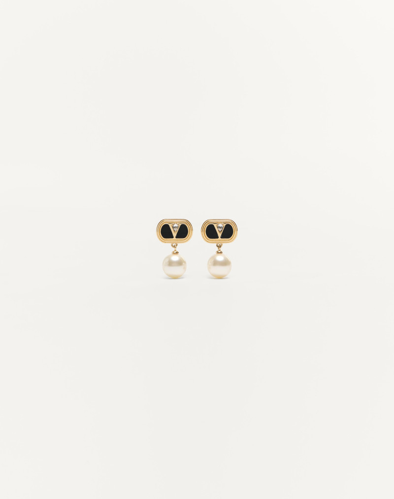 OVALETTE METAL, ENAMEL, CRYSTAL AND SWAROVSKI® PEARL EARRINGS - 1