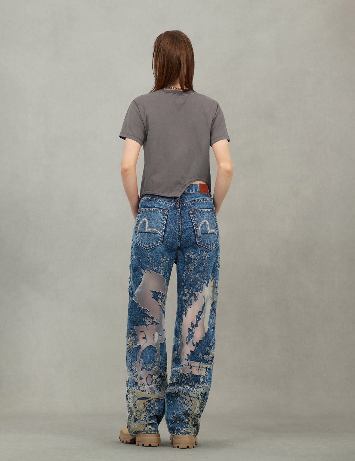 Logo Print and Distressed Detail Fashion Fit T-Shirt - 5