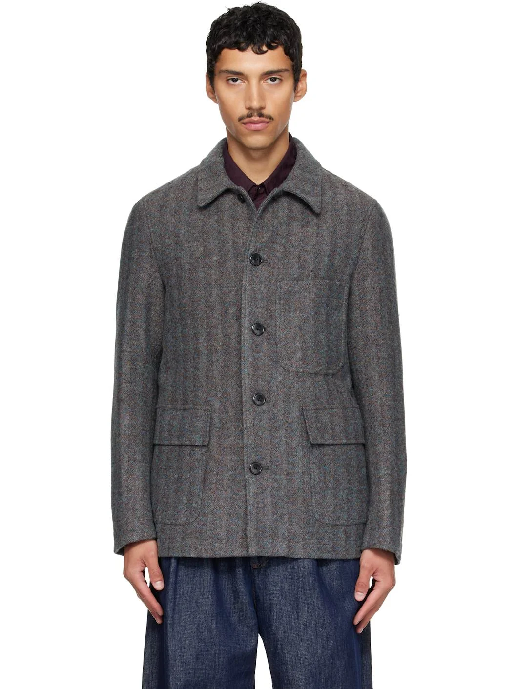 Gray & Blue Wool Jacket - 1