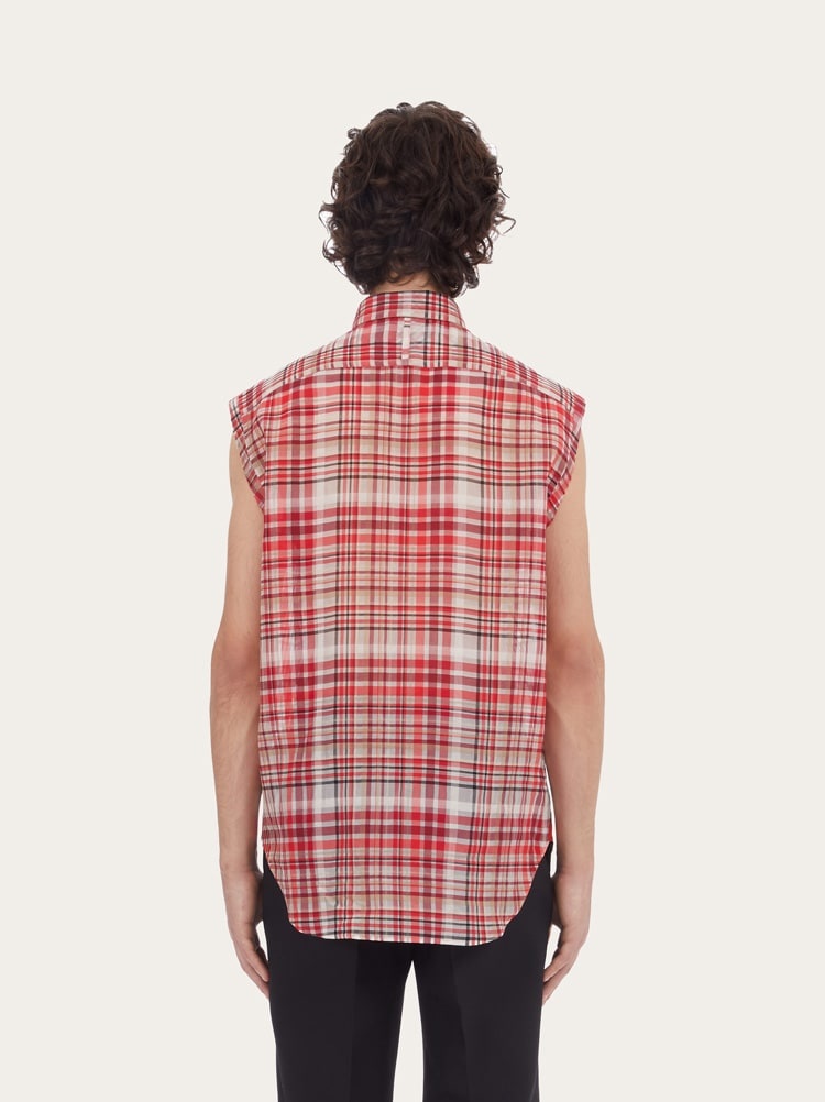 CHECK PRINT SLEEVELESS SHIRT - 3