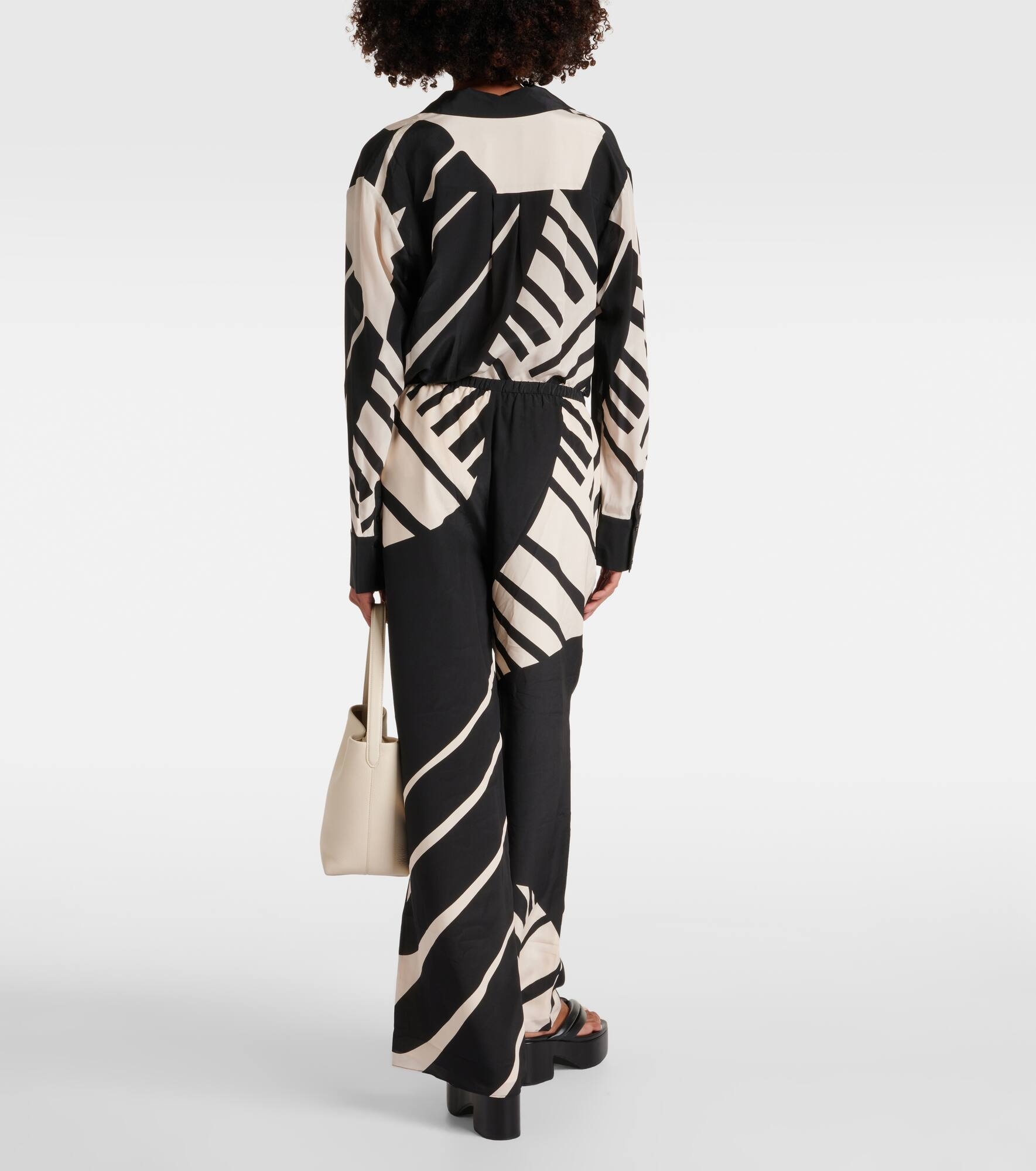 Printed mid-rise silk wide-leg pants - 3