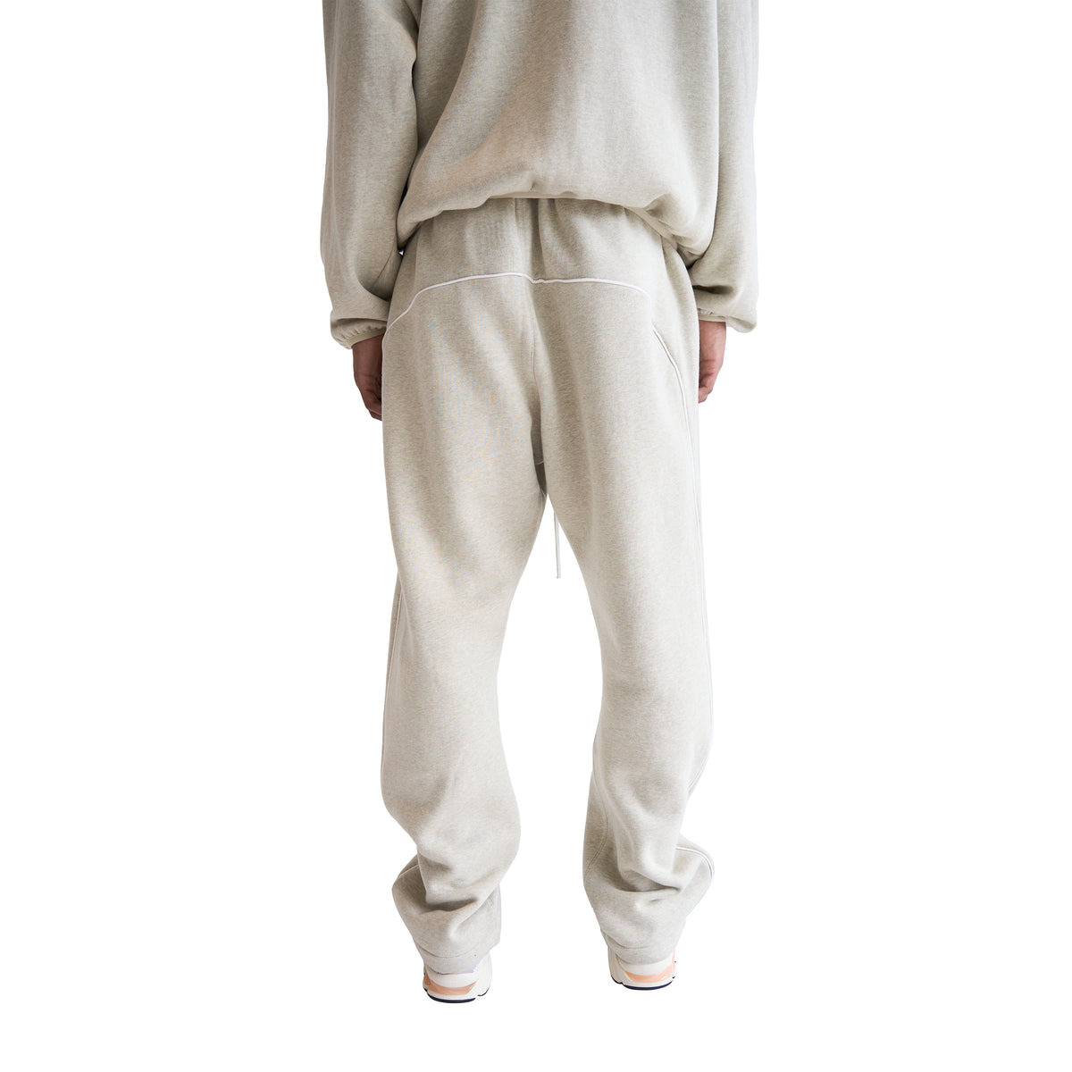 RELAXED FLEECE SWEATPANTS WITH PIPING (HEATHER STONE/CLOUD WHITE) - 4