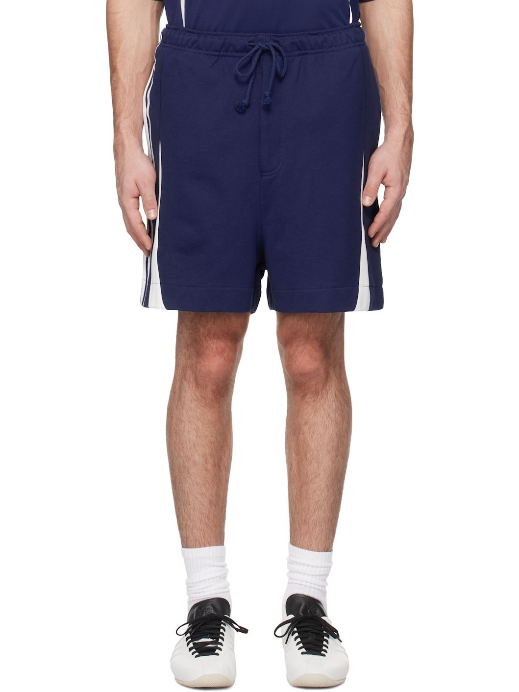 Blue French Terry Cutline Shorts - 1