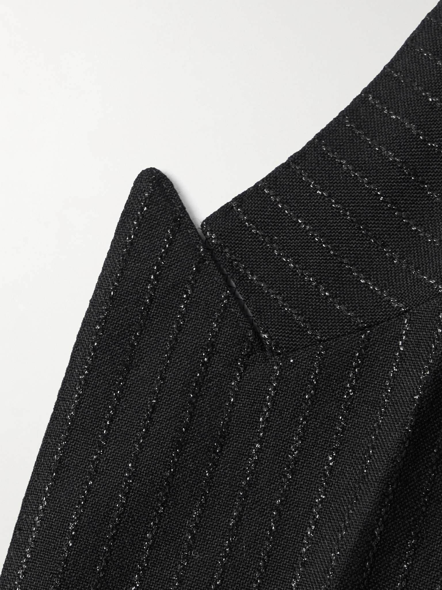 Double-Breasted Striped Metallic Woven Tuxedo Jacket - 3