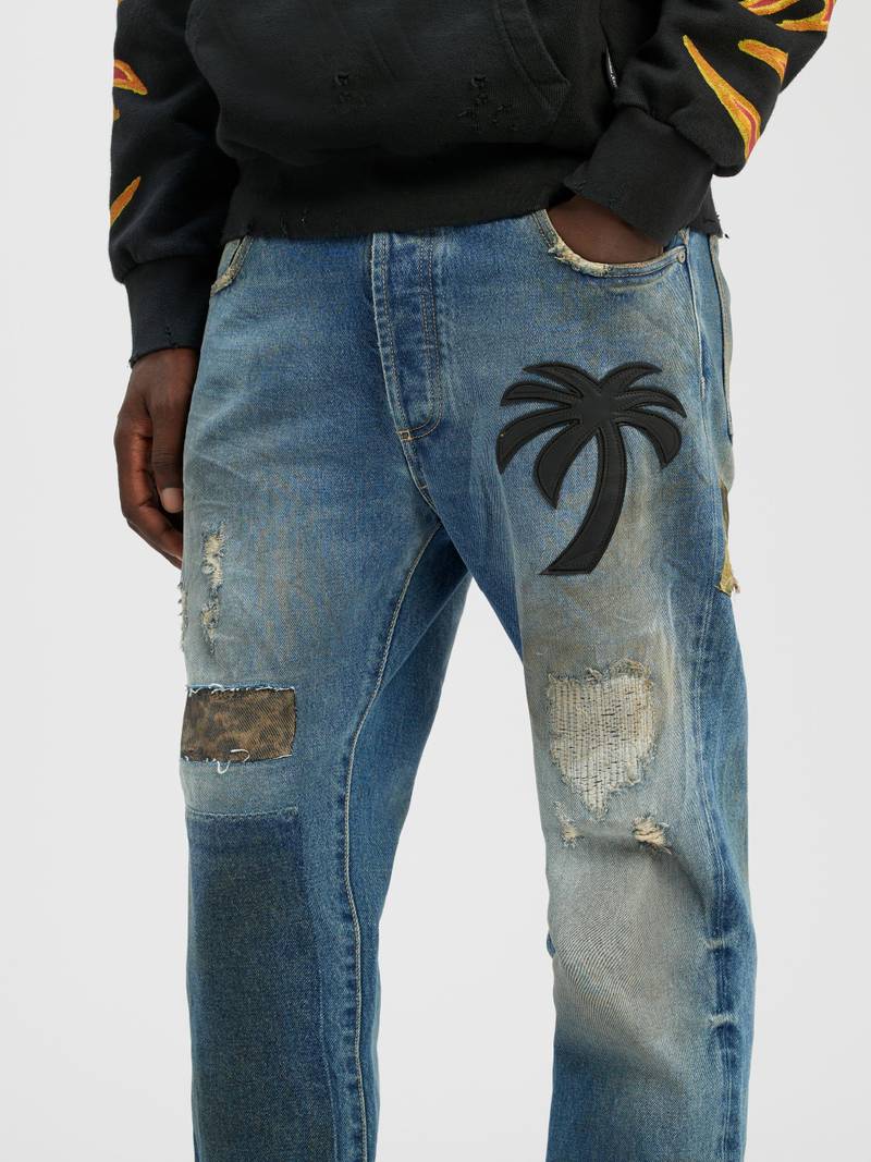 CURVED PALM TREE REGULAR DENIM PANTS 6