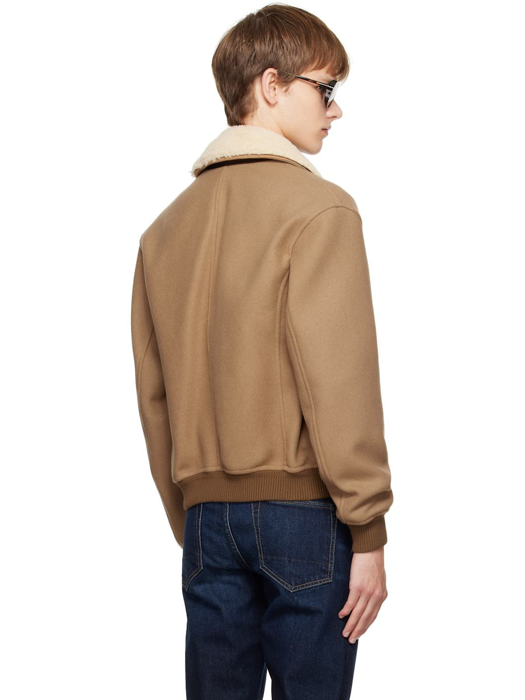 Beige Double Splittable Shearling Collar Bomber Jacket - 3