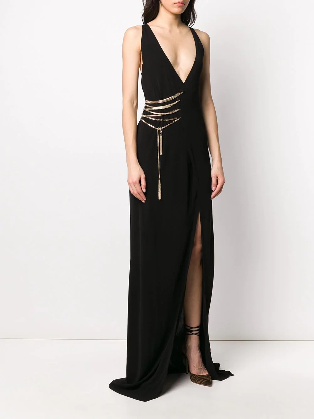 chain-laced asymmetric maxi dress - 3