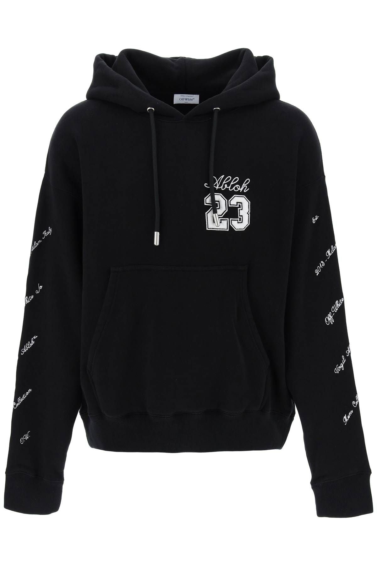 【Off White】 Front and back half logo skate hoodie White OW 23 Skate Black Hoodie &vert; OMBB085S24FLE0121022