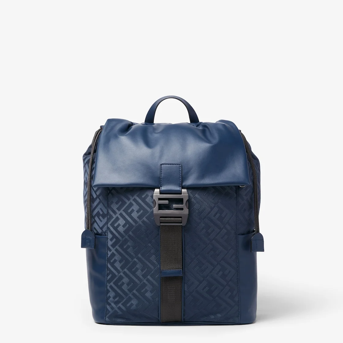 Fendi Flux Backpack Dark blue leather and dark blue FF Nylon bag - 1